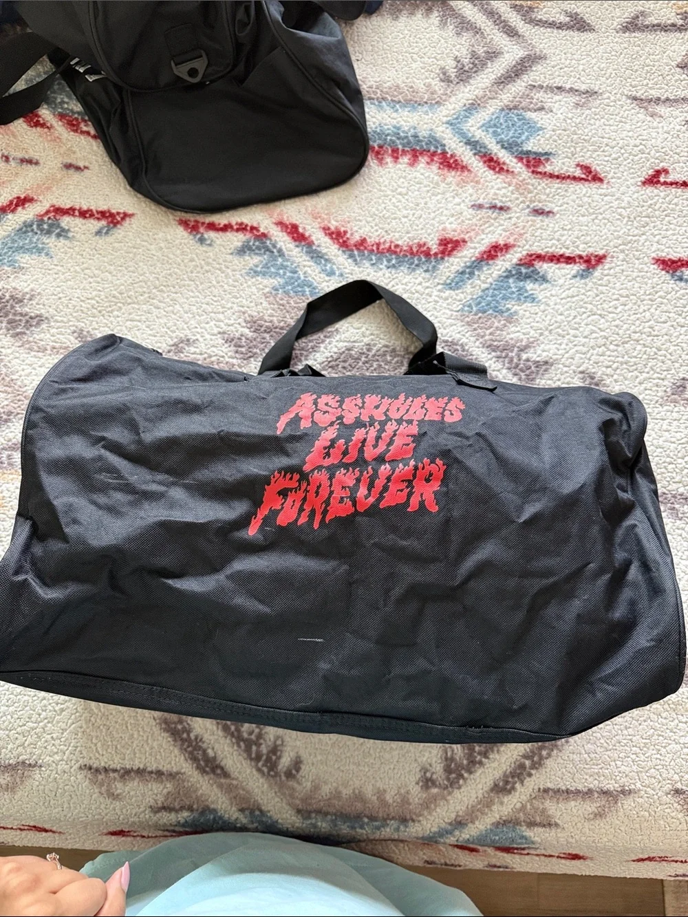 Live Forever Garment Supply Black Duffel Bag with Red Embroidered Logo
